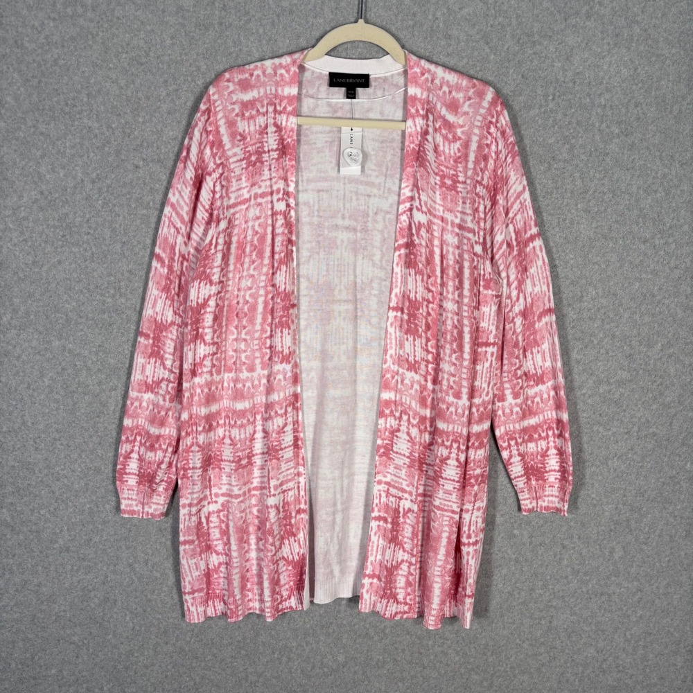 Lane Bryant Cardigan Sweater 14/16 Pink White Duster Boho Stretch Lounge‎ Career